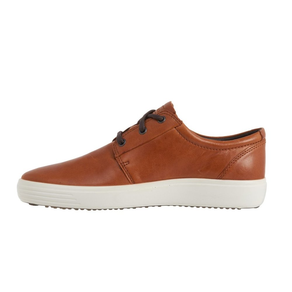 Ecco Men's Soft 7 Plain Toe Sneaker Lace Up Leather Comfort Oxford Shoe Cognac - Picture 2 of 9